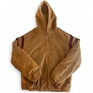 McGregor Sportswear Tan and burgundy corduroy zip-up hooded jacket